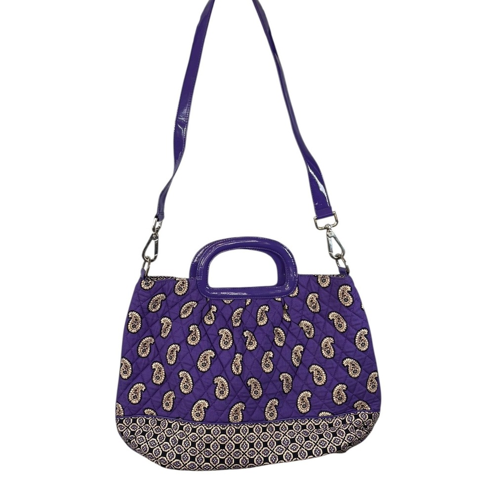 Vera Bradley Purple Paisley Quilted Cotton Tote Bag with Detachable Strap